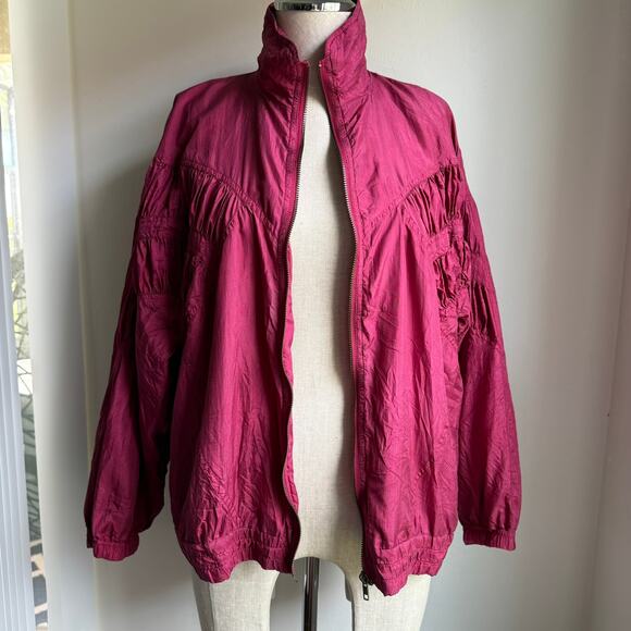 EVR 90s Silk Zip Jacket Petite S Magenta Retro Lounge Outerwear - Picture 3 of 6
